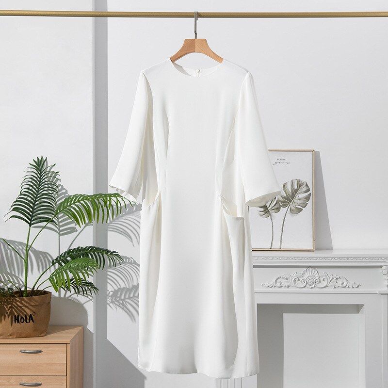 Silk Solid Three-Quarter Sleeve Office Dress view 6