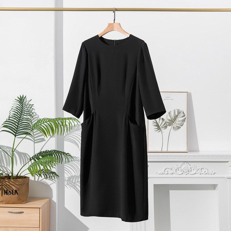 Silk Solid Three-Quarter Sleeve Office Dress view 7