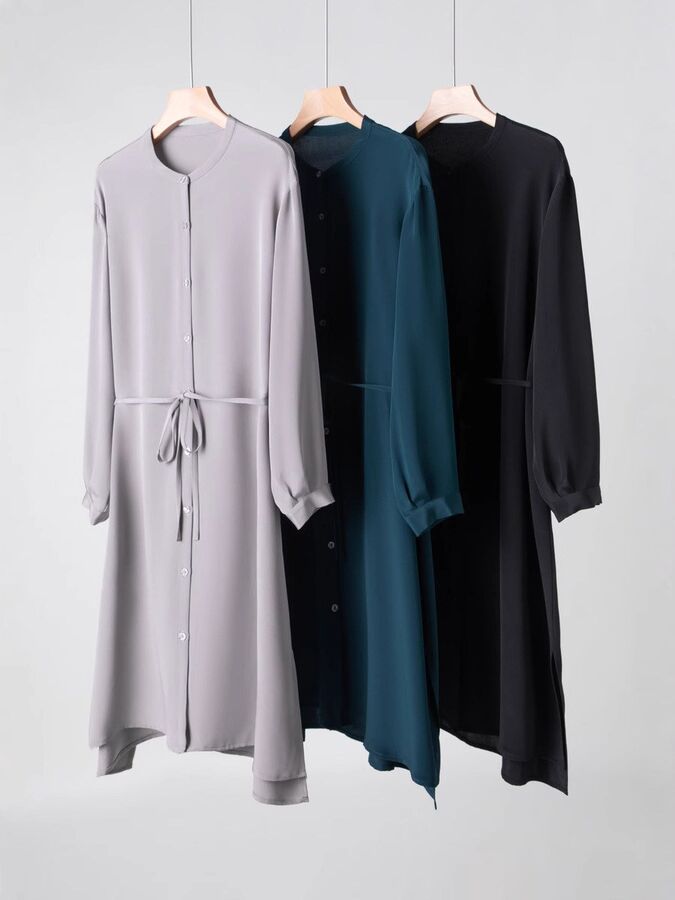 Silk A-Line Dress Long Sleeve Office