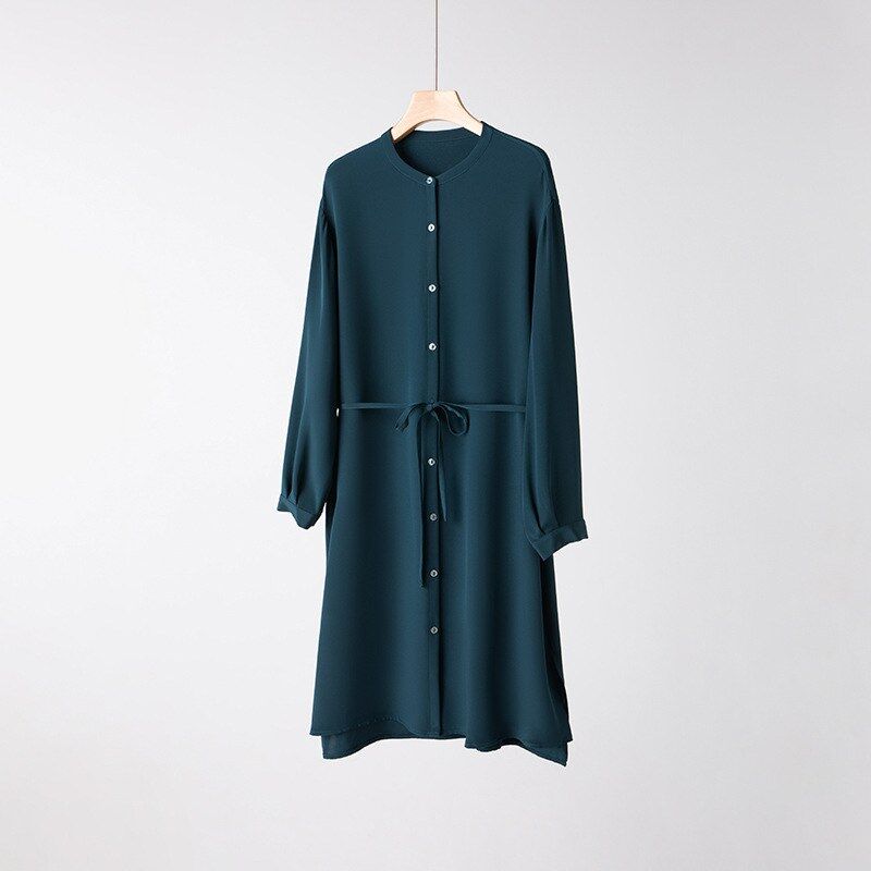 Silk A-Line Dress Long Sleeve Office view 7