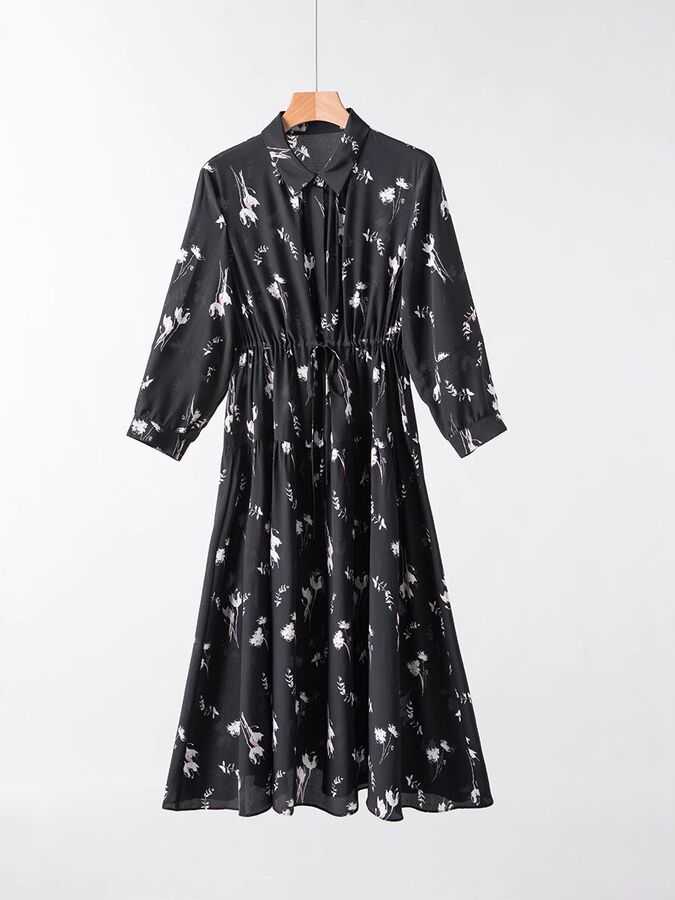 Silk Floral Dress Seven Sleeve A-Line