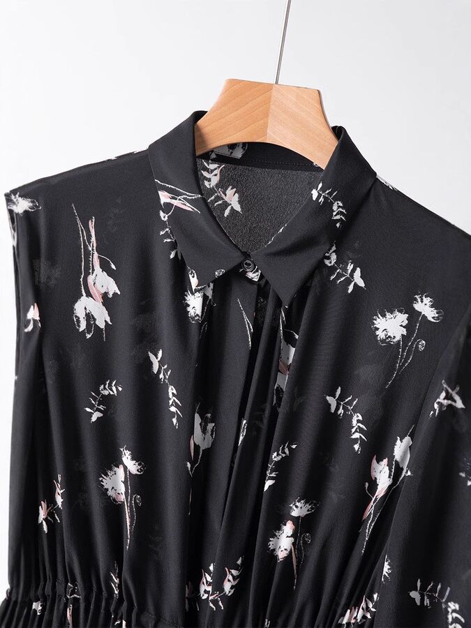 Silk Floral Dress Seven Sleeve A-Line view 3