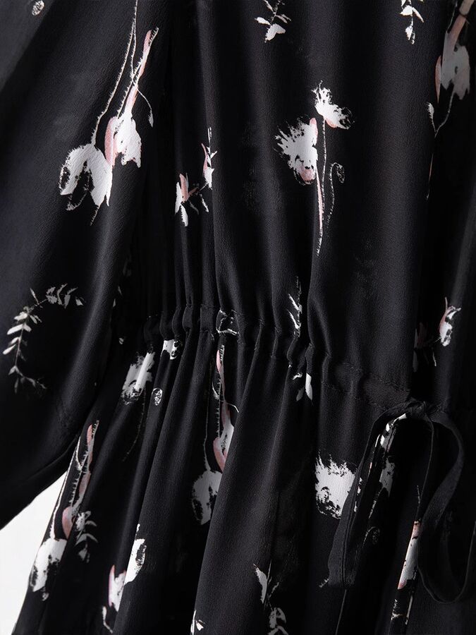 Silk Floral Dress Seven Sleeve A-Line view 4