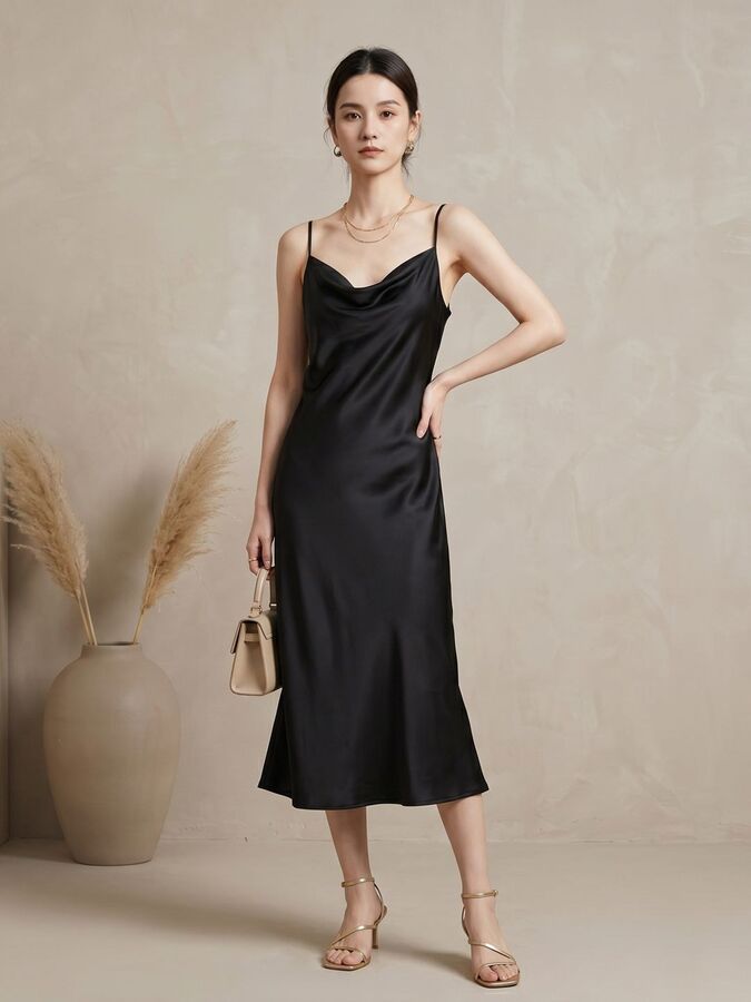 Gaun Slip Satin Sutra Tanpa Lengan view 5