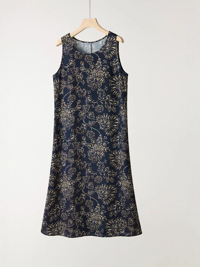Silk Floral A-Line Dress Sleeveless