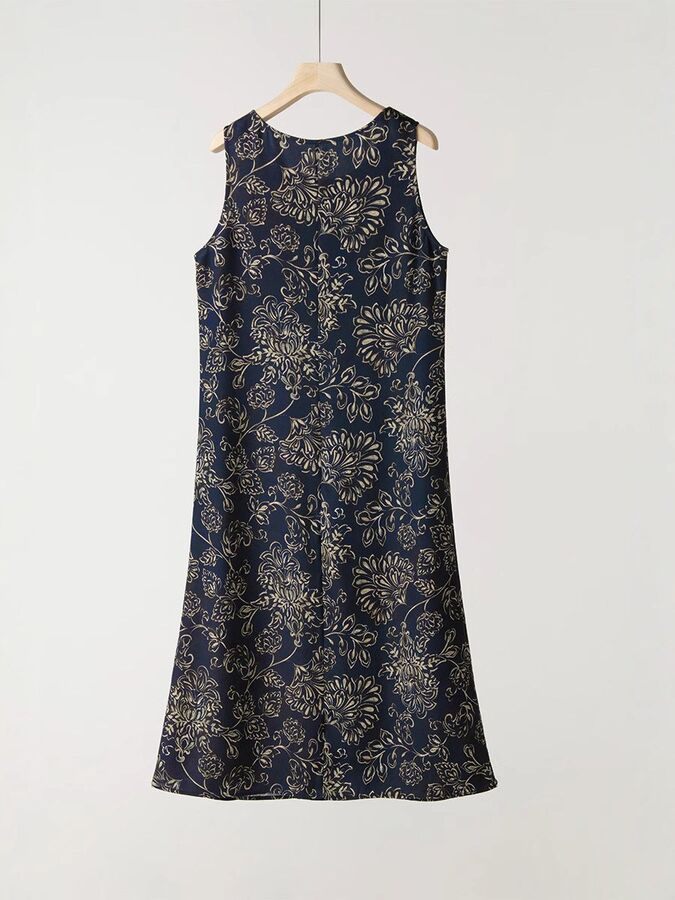 Silk Floral A-Line Dress Sleeveless view 2