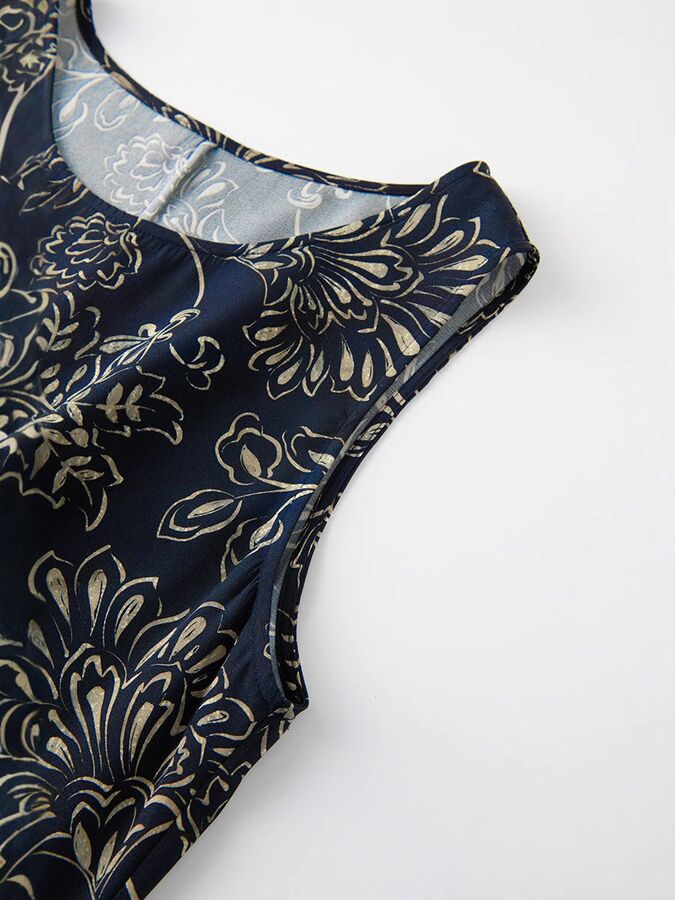 Silk Floral A-Line Dress Sleeveless view 4
