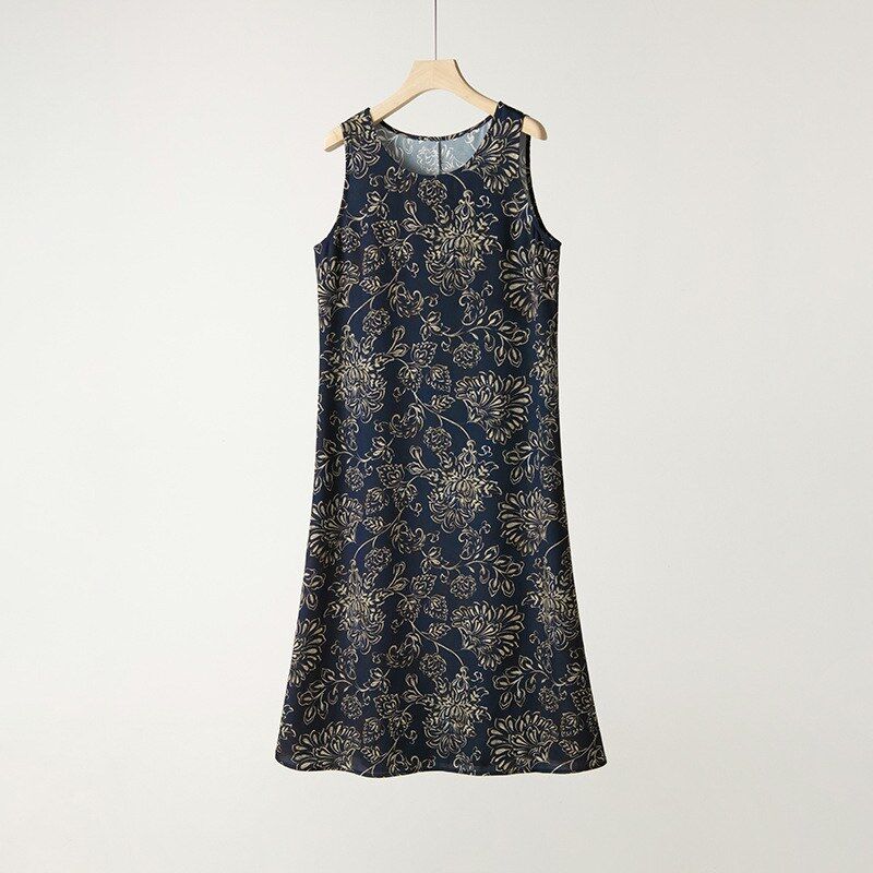 Silk Floral A-Line Dress Sleeveless view 6