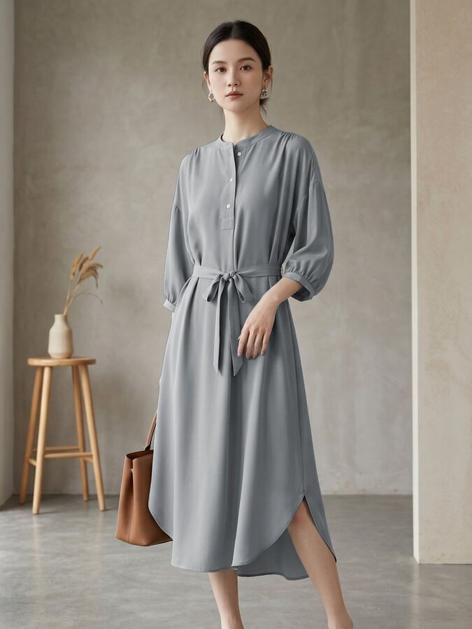 Silk Dress Seven Sleeve Office