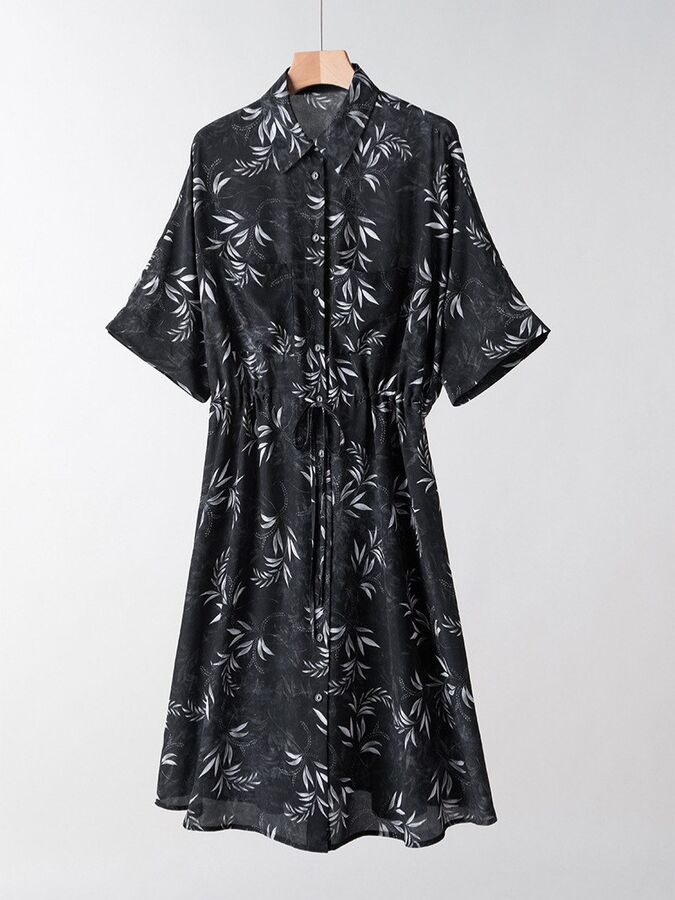 Silk Floral Dress Seven Sleeve Office in printed pattern