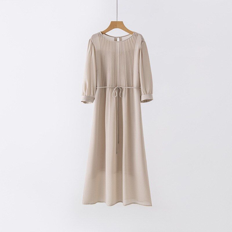 Silk Round Neck Midi Dress with Tie view 6