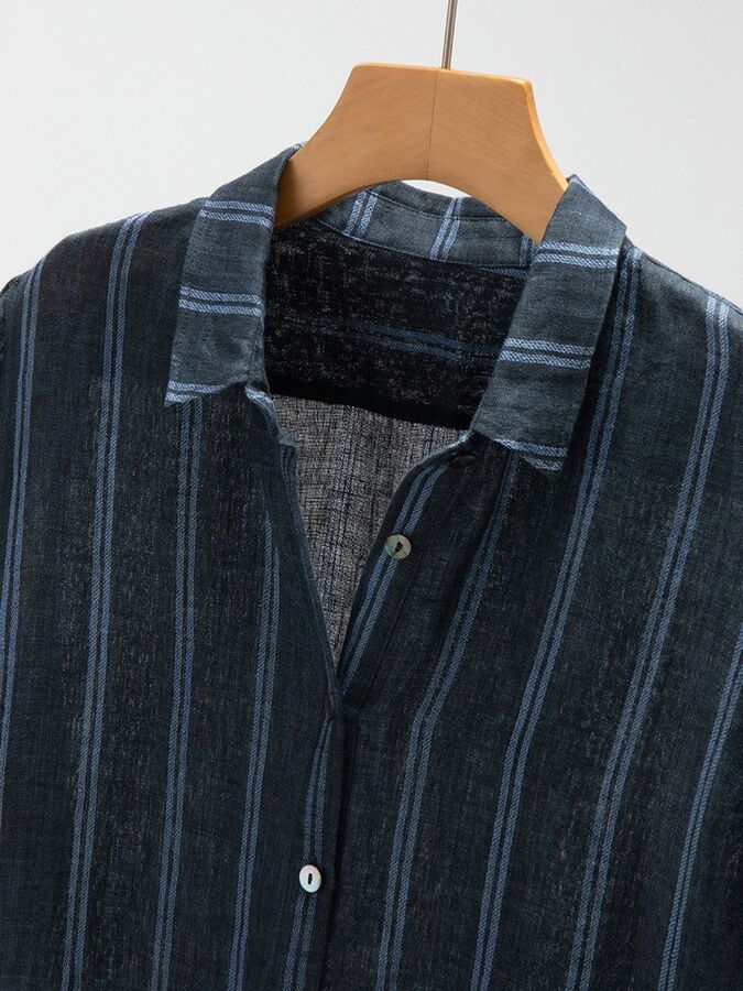 Short Sleeve Linen Striped A-Line Dress view 2