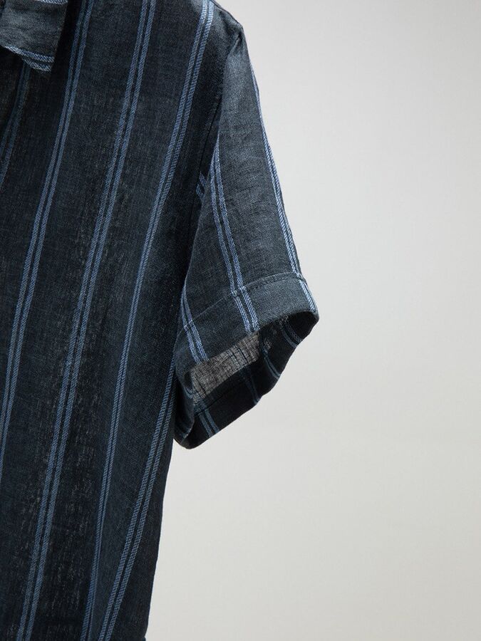 Short Sleeve Linen Striped A-Line Dress view 3