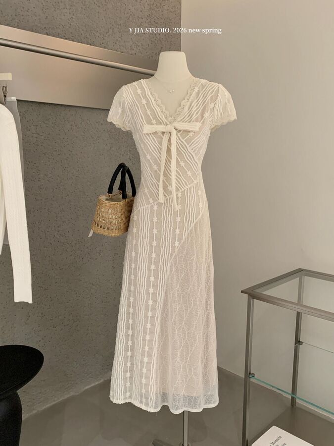 French lace V-neck long dress