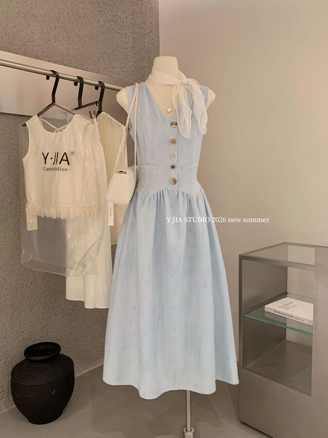 French Sleeveless Vest Dress