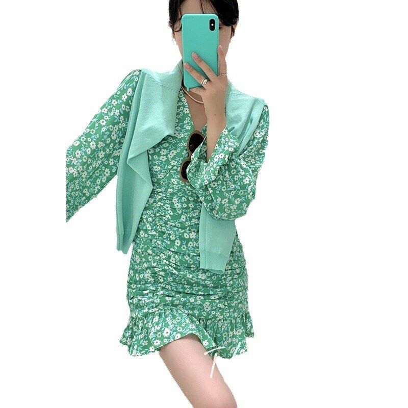Vestido Ajustado Coreano de Flores Manga Larga view 5