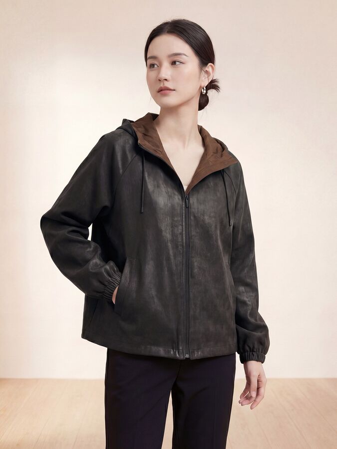 Silk Hooded Casual Jacket view 3