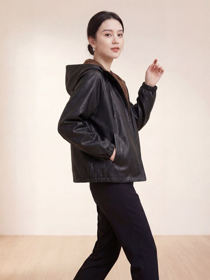 Silk Hooded Casual Jacket view 4