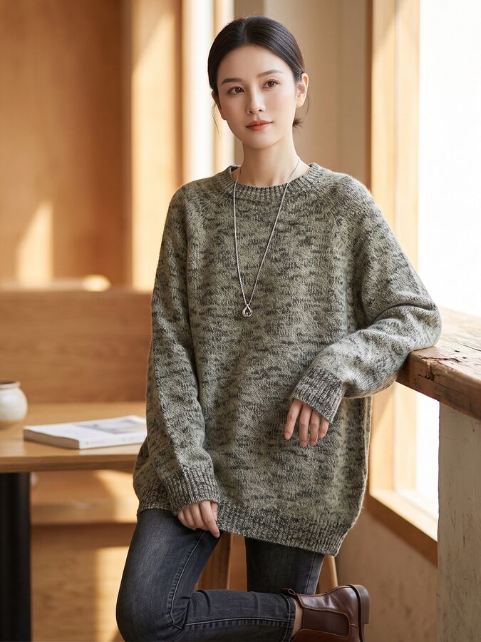 Einfarbiger Strickpullover mit langen Ärmeln view 2