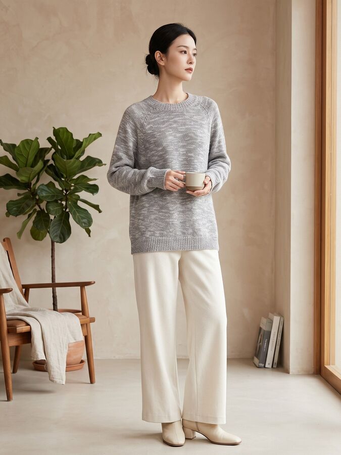 Einfarbiger Strickpullover mit langen Ärmeln view 3
