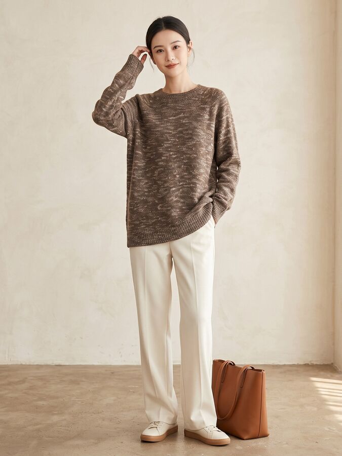 Einfarbiger Strickpullover mit langen Ärmeln view 4