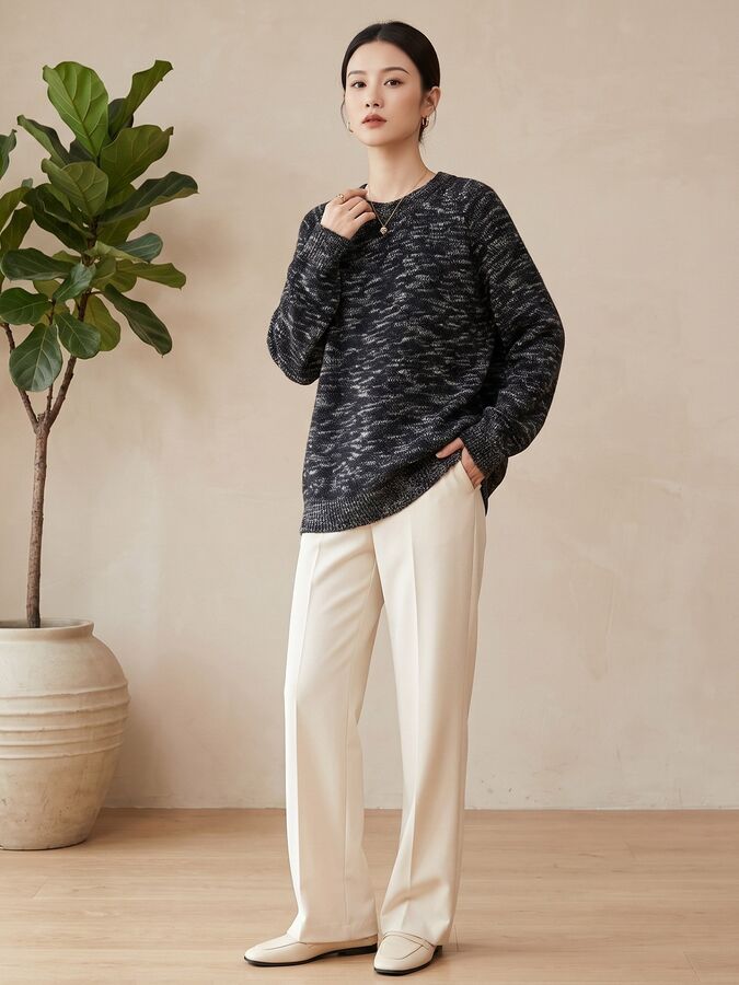 Einfarbiger Strickpullover mit langen Ärmeln view 5