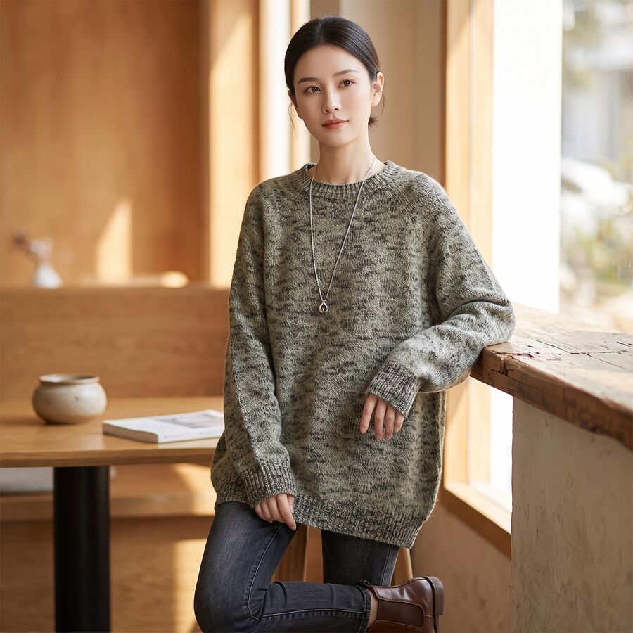 Einfarbiger Strickpullover mit langen Ärmeln view 6