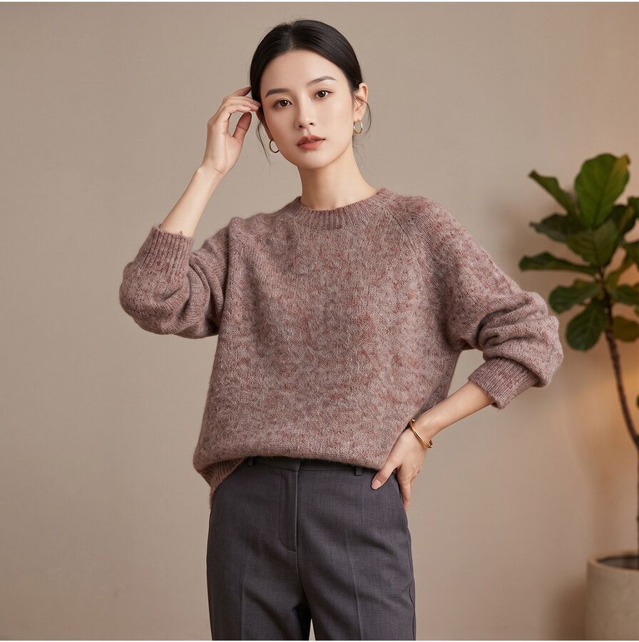 Einfarbiger Strickpullover mit langen Ärmeln view 7