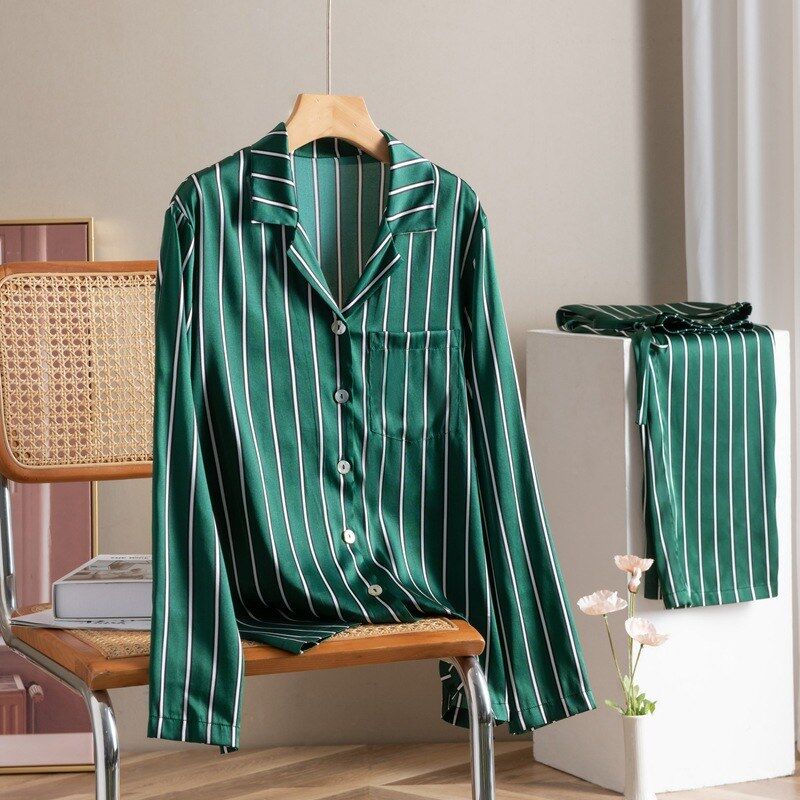 Striped silk long sleeve pajama set