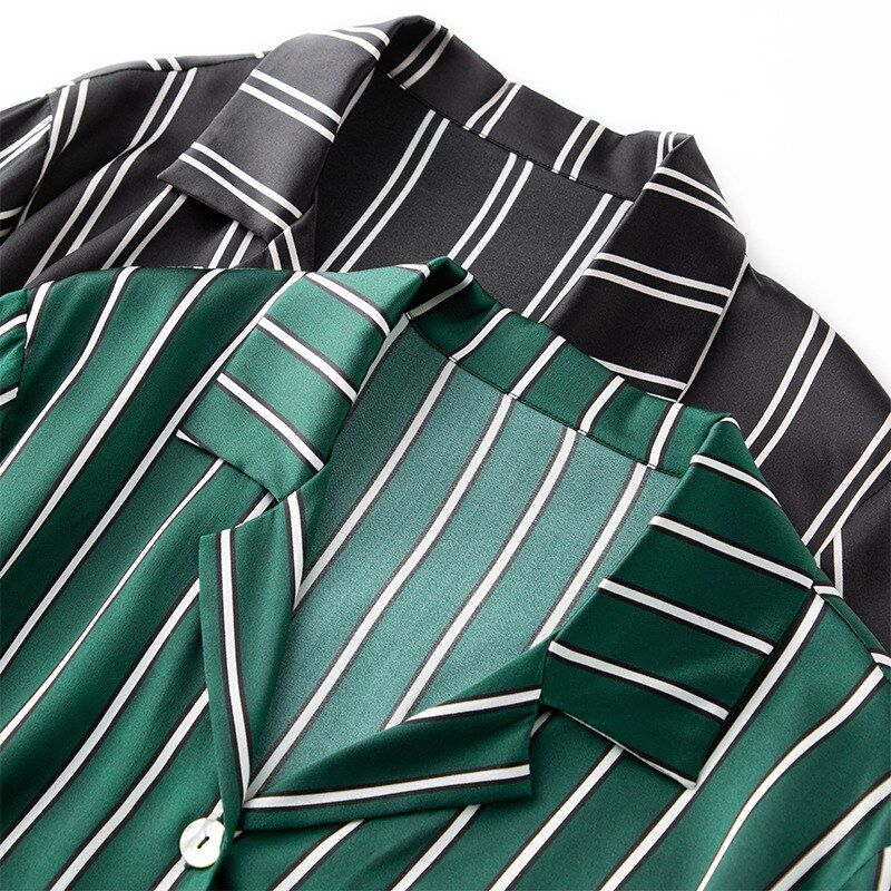 Striped Silk Long Sleeve Pajama Set view 2