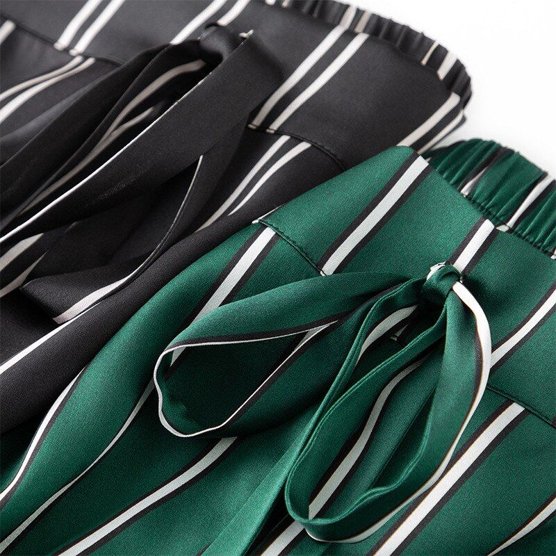 Striped Silk Long Sleeve Pajama Set view 4