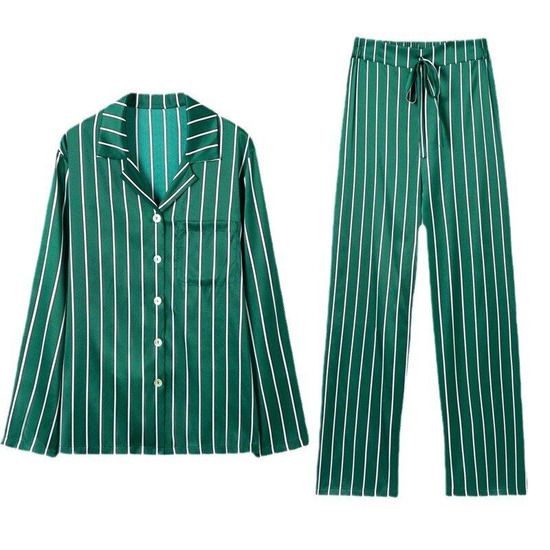 Striped Silk Long Sleeve Pajama Set view 5