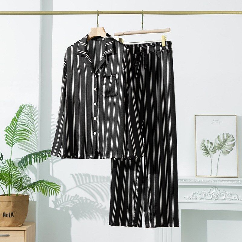 Striped Silk Long Sleeve Pajama Set view 6