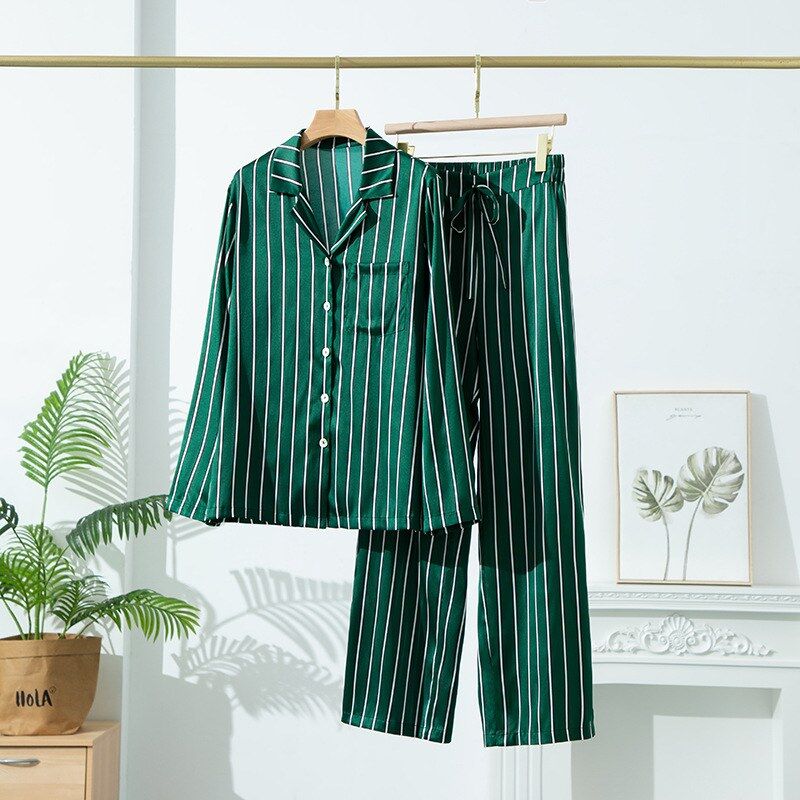 Striped Silk Long Sleeve Pajama Set view 7