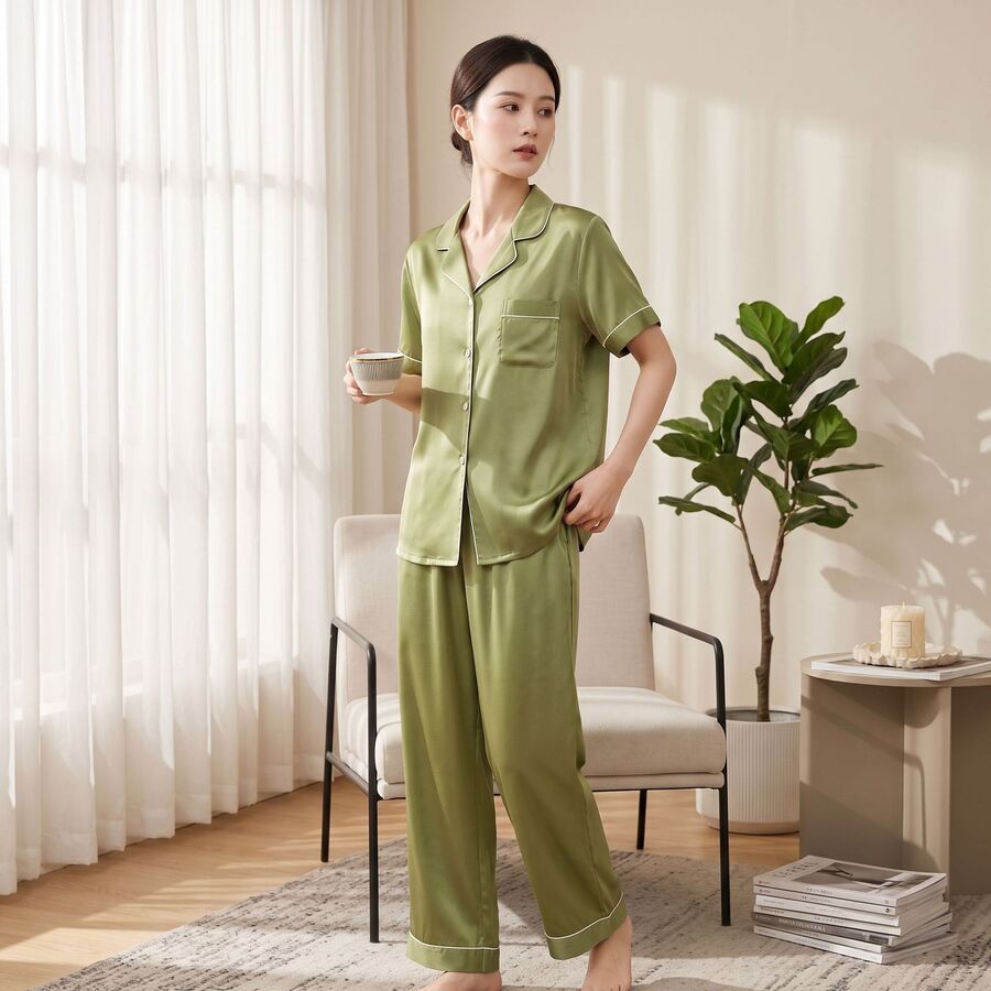 Satin-Seiden-Pyjama-Set mit kurzen Ärmeln view 2