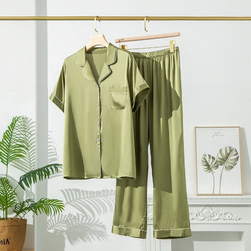 Satin-Seiden-Pyjama-Set mit kurzen Ärmeln view 6