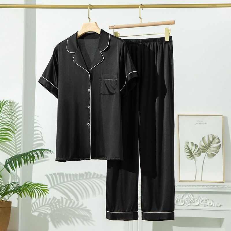 Satin-Seiden-Pyjama-Set mit kurzen Ärmeln view 7