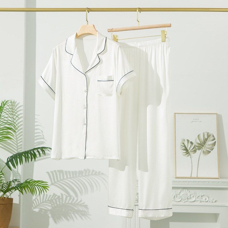 Satin-Seiden-Pyjama-Set mit kurzen Ärmeln view 8