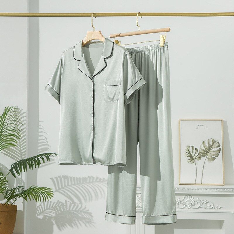 Satin-Seiden-Pyjama-Set mit kurzen Ärmeln view 9
