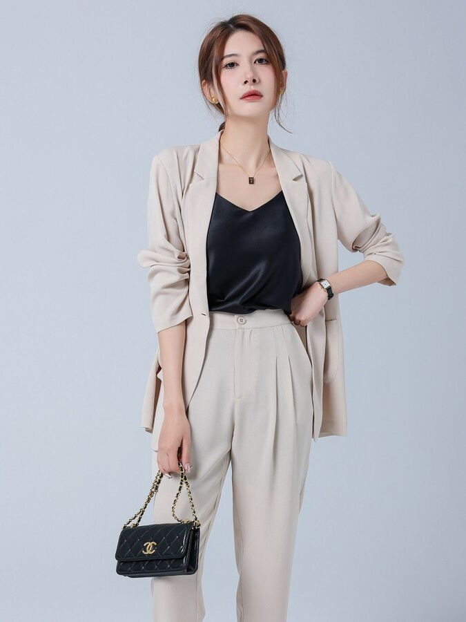 Conjunto de Blazer de Seda de Manga Longa view 3