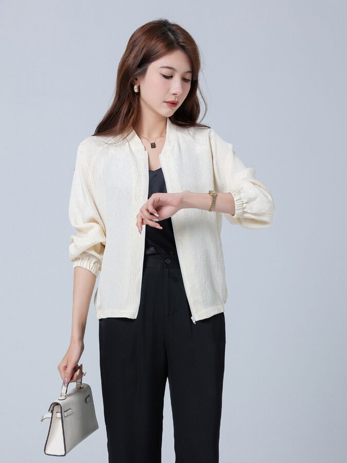 Silk Long Sleeve Bomber Jacket