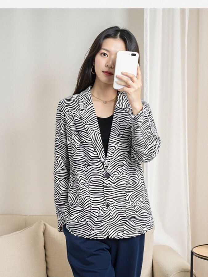 Silk Zebra Print Blazer Long Sleeve