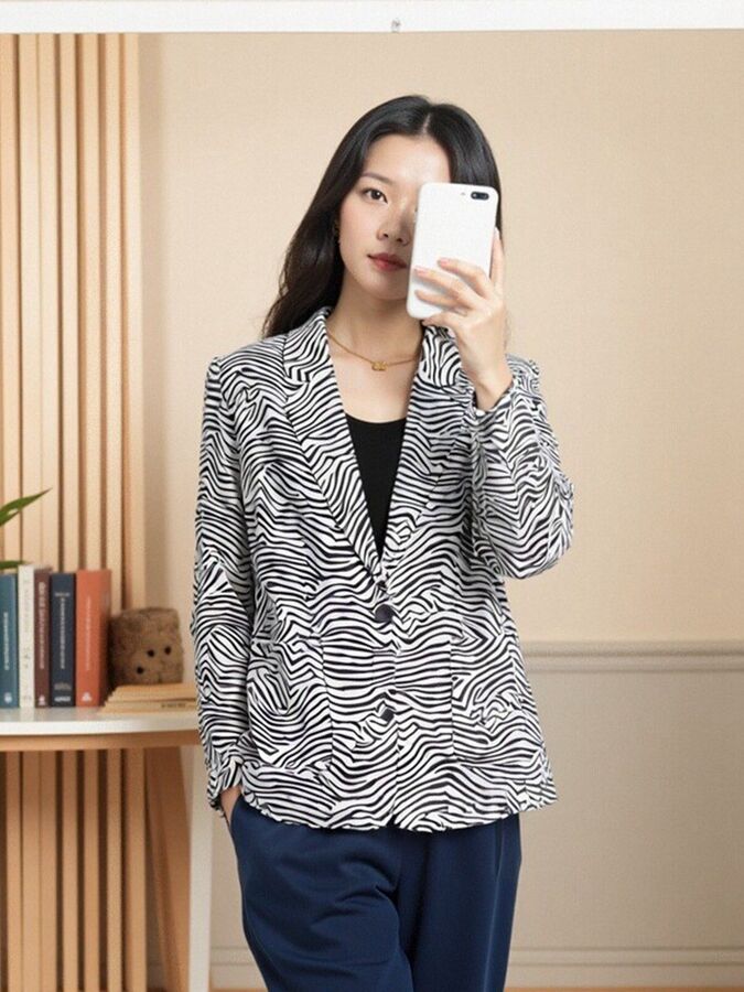 Silk Zebra Print Blazer Long Sleeve view 2