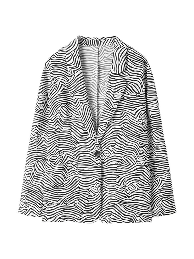 Silk Zebra Print Blazer Long Sleeve view 5