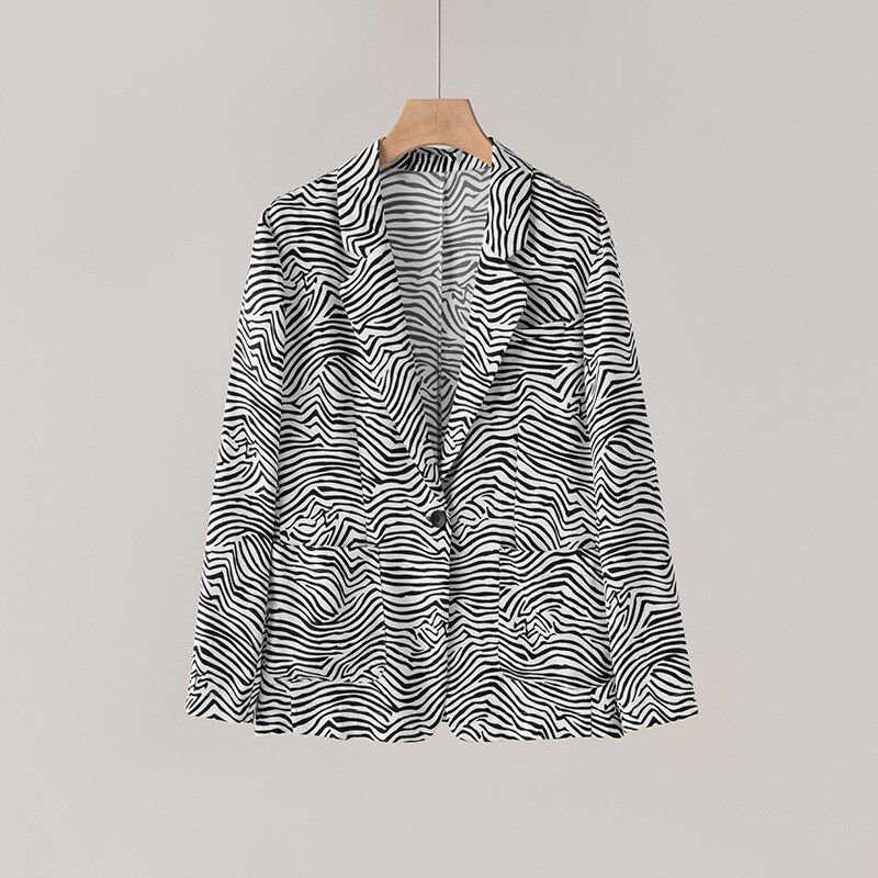Silk Zebra Print Blazer Long Sleeve view 6