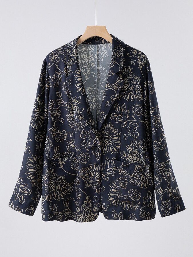 Silk Floral Blazer Long Sleeve Vintage in printed pattern