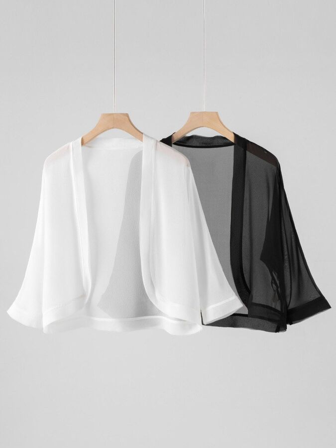 Silk Jacket Seven Sleeve Short in Black and White