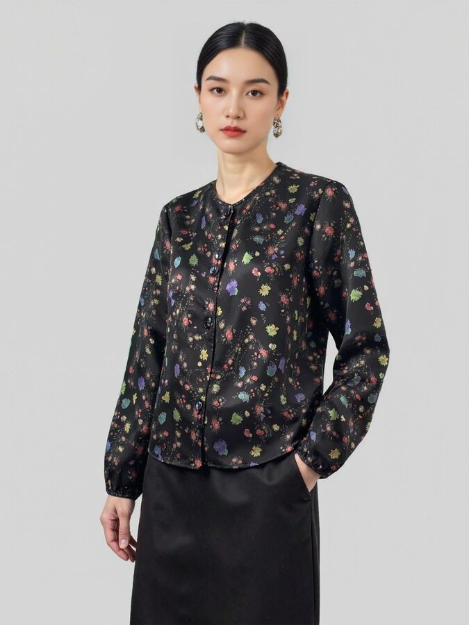 Silk Floral Print Long Sleeve Jacket view 2