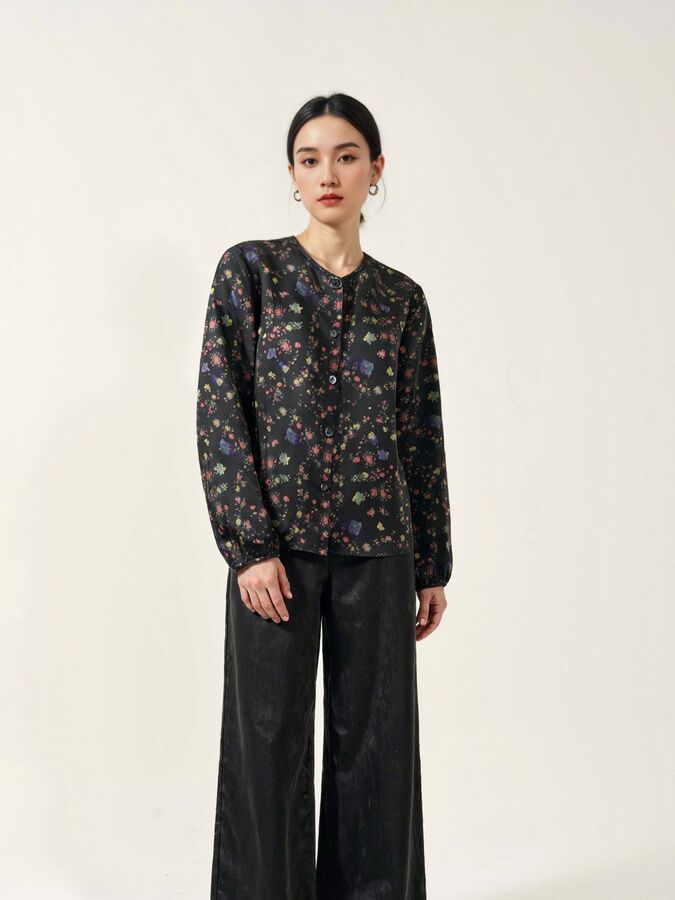 Silk Floral Print Long Sleeve Jacket view 3