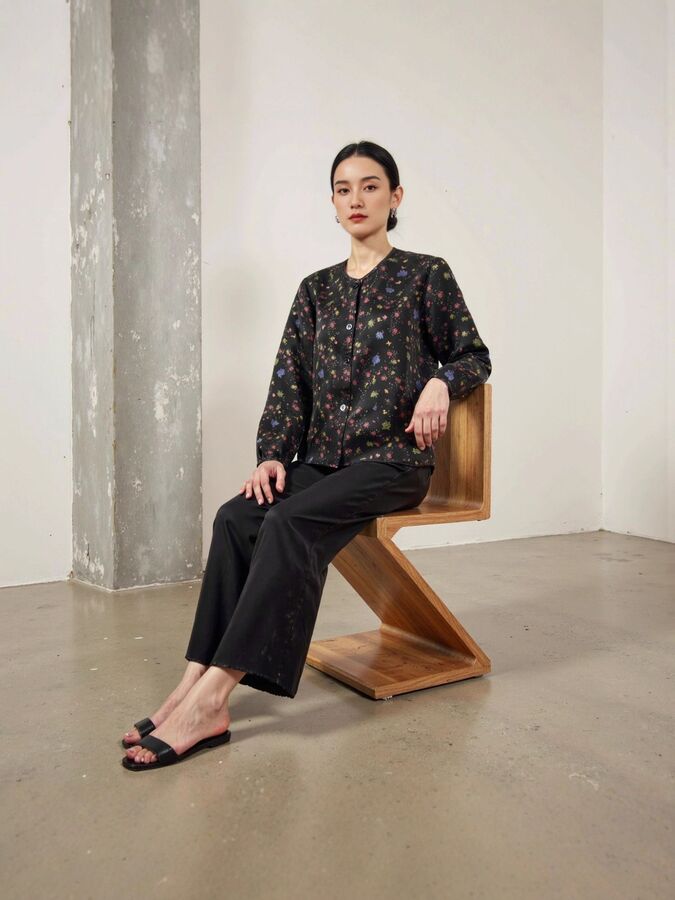 Silk Floral Print Long Sleeve Jacket view 4